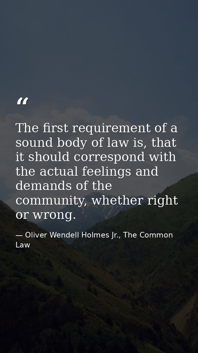 The first requirement of a sound body of law is, that it should correspond with the actual feelings and demands of the c — Oliver Wendell Holmes Jr., The Common Law