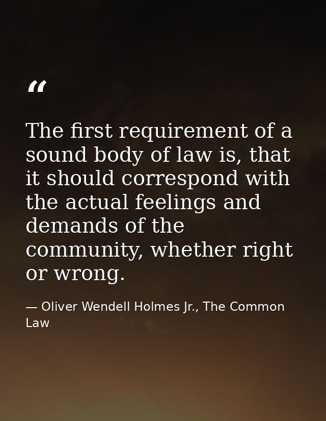 The first requirement of a sound body of law is, that it should correspond with the actual feelings and demands of the c — Oliver Wendell Holmes Jr., The Common Law
