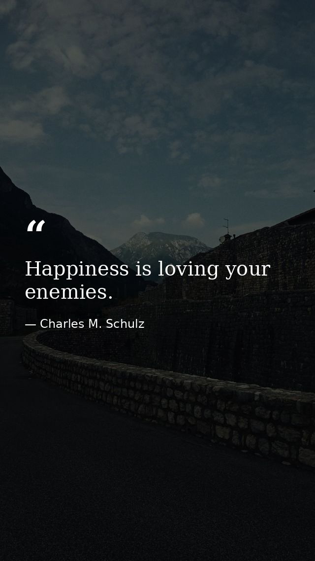 Happiness is loving your enemies. — Charles M. Schulz