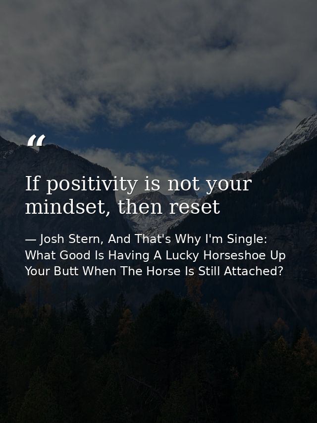 If positivity is not your mindset, then reset — Josh Stern, And That's Why I'm Single: What Good Is Having A Lucky Horseshoe Up Your Butt When The Horse Is Still Attached?