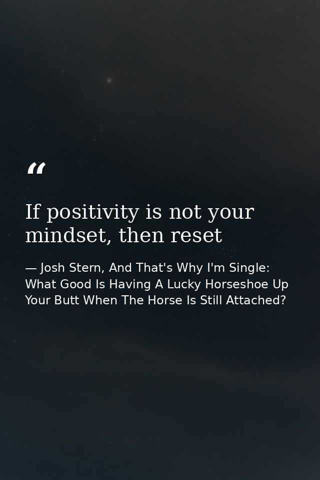 If positivity is not your mindset, then reset — Josh Stern, And That's Why I'm Single: What Good Is Having A Lucky Horseshoe Up Your Butt When The Horse Is Still Attached?