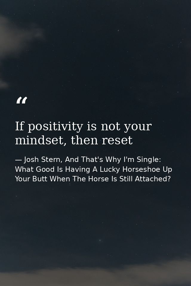 If positivity is not your mindset, then reset — Josh Stern, And That's Why I'm Single: What Good Is Having A Lucky Horseshoe Up Your Butt When The Horse Is Still Attached?