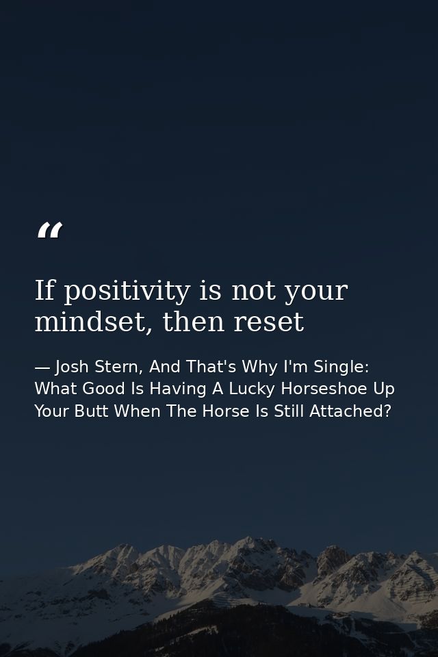 If positivity is not your mindset, then reset — Josh Stern, And That's Why I'm Single: What Good Is Having A Lucky Horseshoe Up Your Butt When The Horse Is Still Attached?