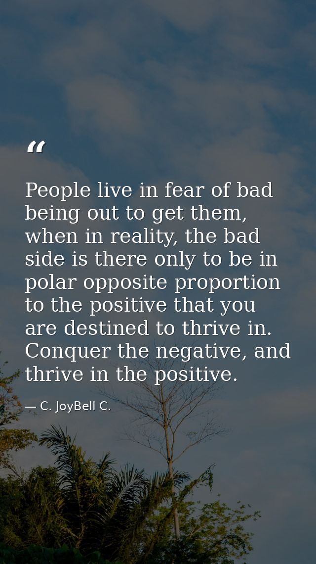 People live in fear of bad being out to get them, when in reality, the bad side is there only to be in polar opposite pr — C. JoyBell C.