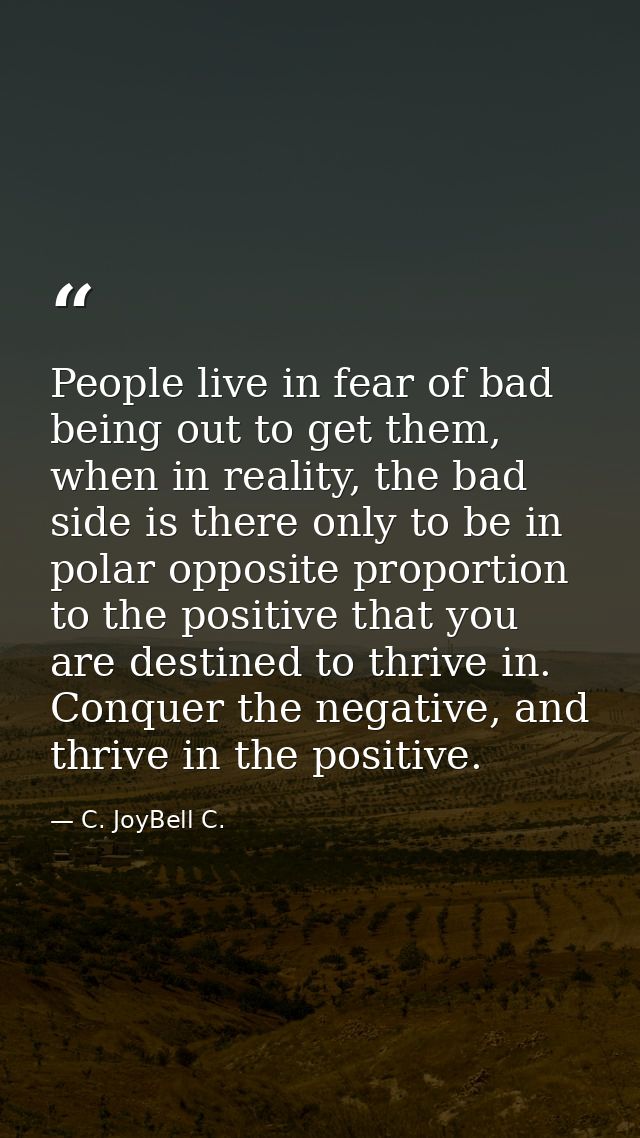 People live in fear of bad being out to get them, when in reality, the bad side is there only to be in polar opposite pr — C. JoyBell C.