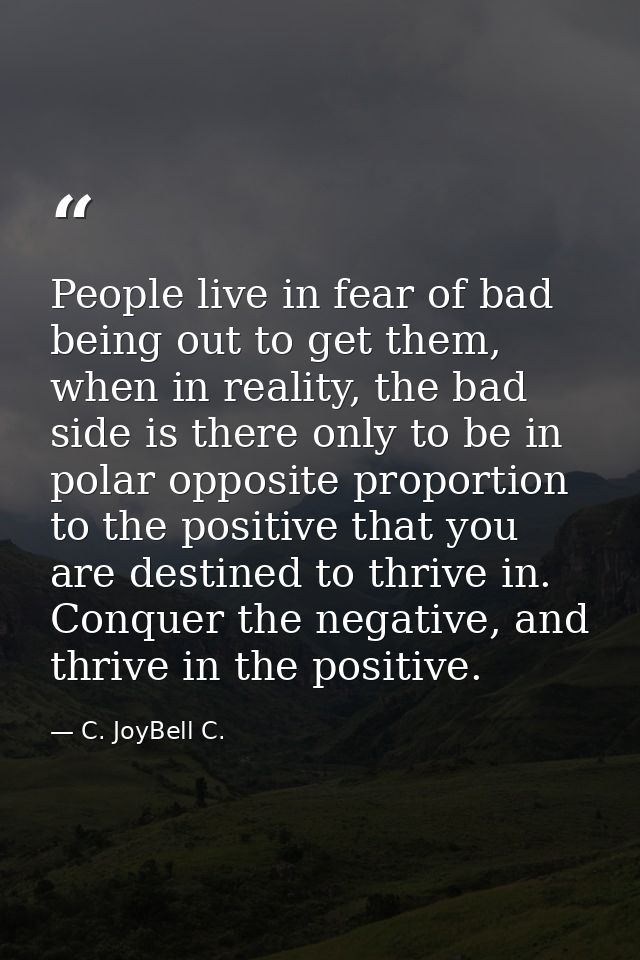 People live in fear of bad being out to get them, when in reality, the bad side is there only to be in polar opposite pr — C. JoyBell C.