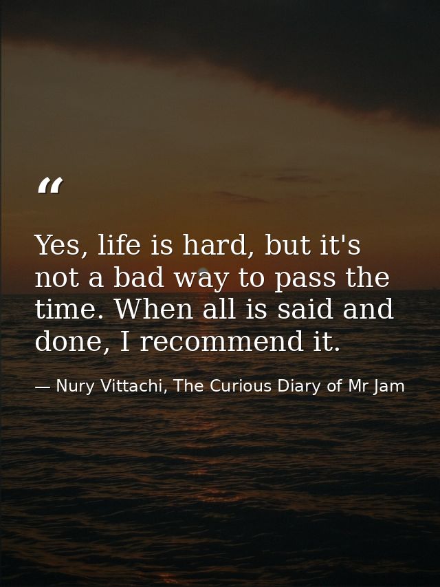 Yes, life is hard, but it's not a bad way to pass the time. When all is said and done, I recommend it. — Nury Vittachi, The Curious Diary of Mr Jam