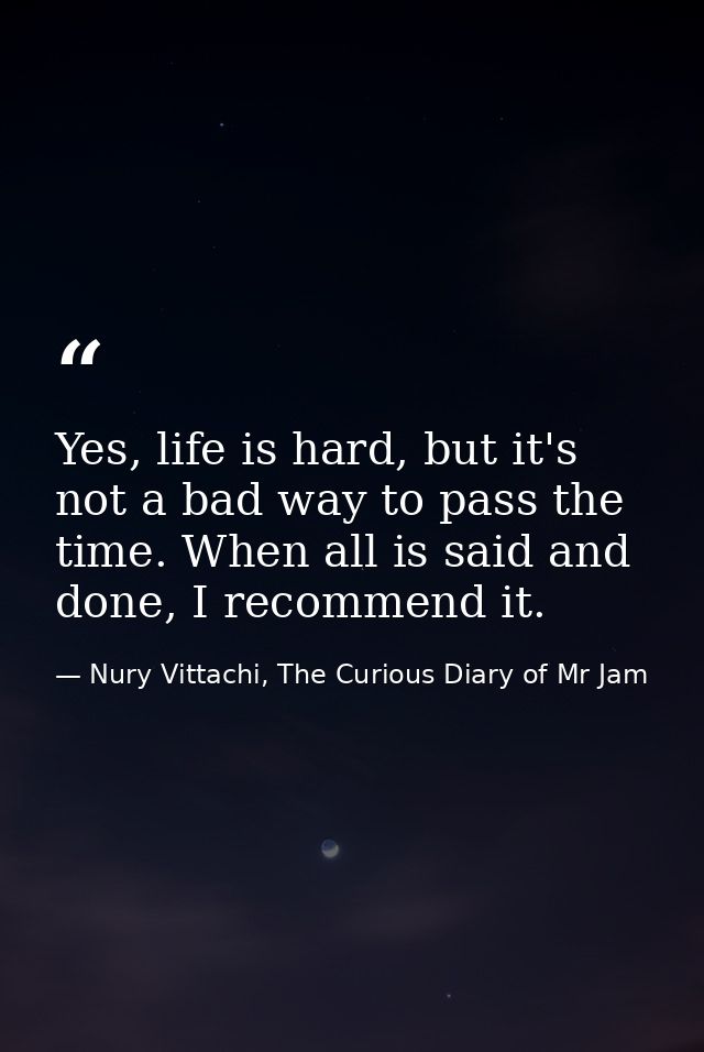 Yes, life is hard, but it's not a bad way to pass the time. When all is said and done, I recommend it. — Nury Vittachi, The Curious Diary of Mr Jam