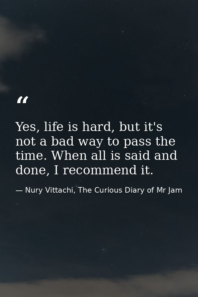 Yes, life is hard, but it's not a bad way to pass the time. When all is said and done, I recommend it. — Nury Vittachi, The Curious Diary of Mr Jam