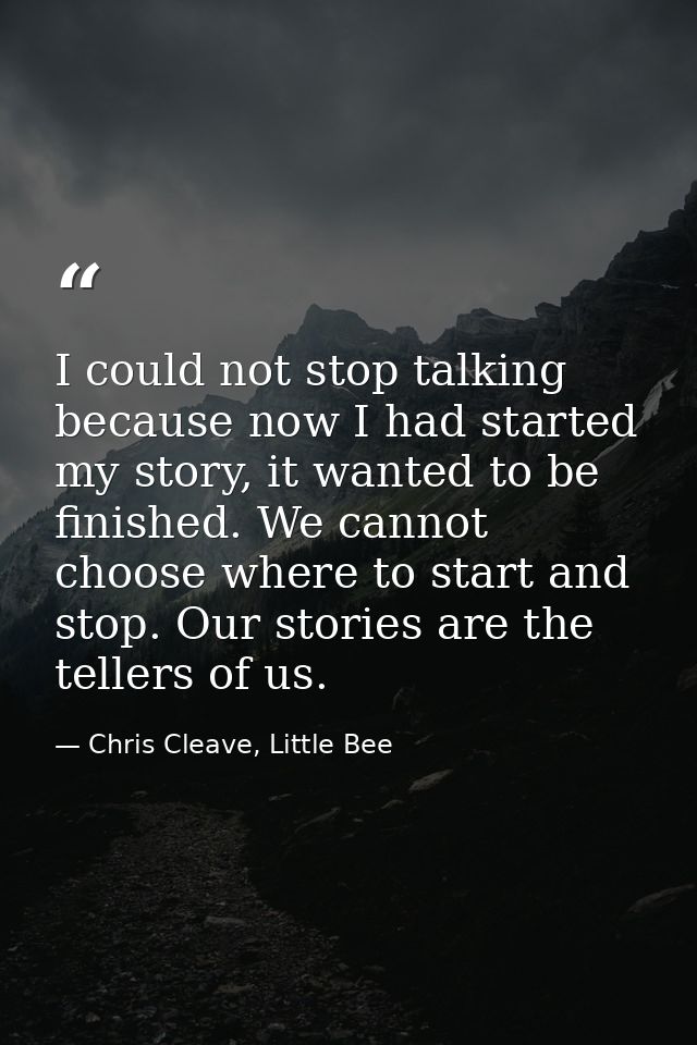 I could not stop talking because now I had started my story, it wanted to be finished. We cannot choose where to start a — Chris Cleave, Little Bee