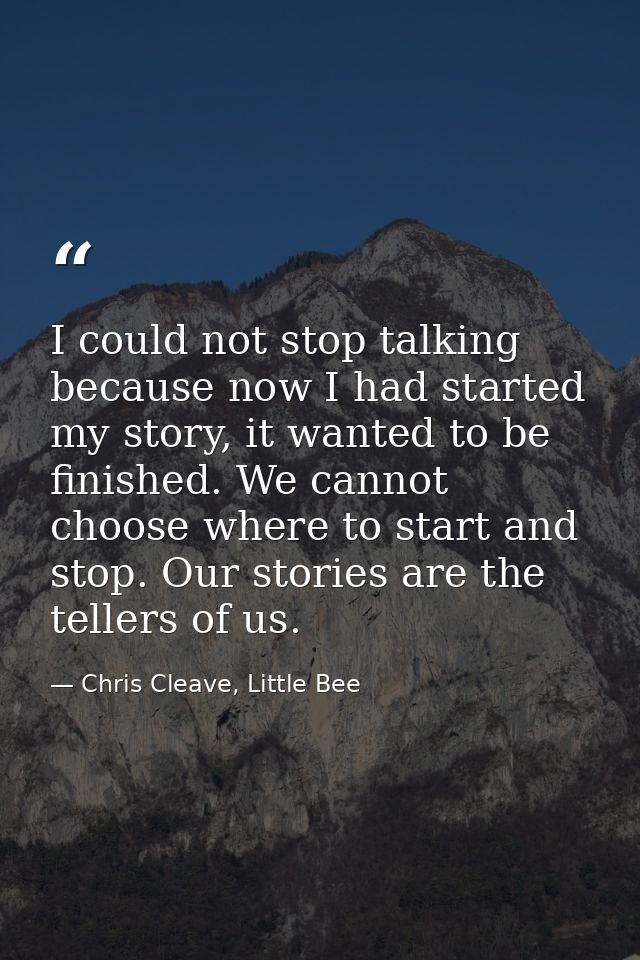I could not stop talking because now I had started my story, it wanted to be finished. We cannot choose where to start a — Chris Cleave, Little Bee