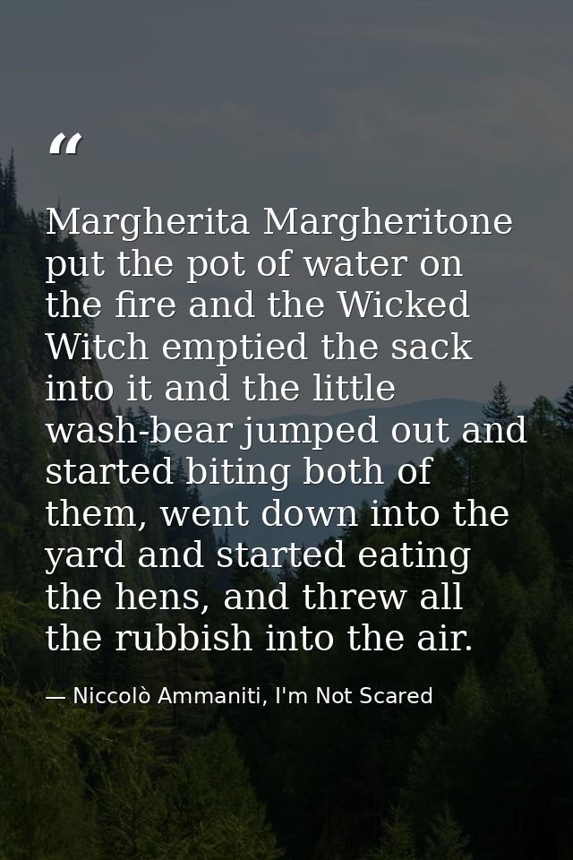 Margherita Margheritone put the pot of water on the fire and the Wicked Witch emptied the sack into it and the little wa — Niccolò Ammaniti, I'm Not Scared