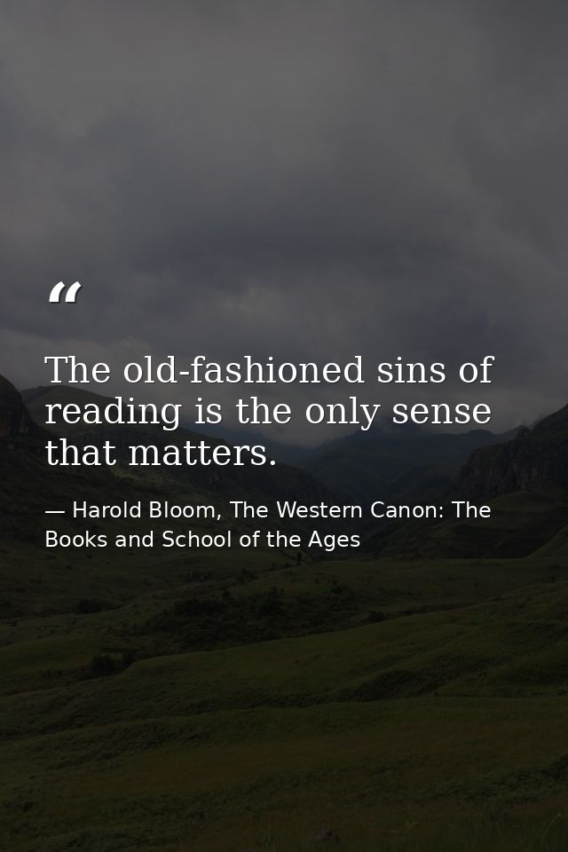 The old-fashioned sins of reading is the only sense that matters. — Harold Bloom, The Western Canon: The Books and School of the Ages