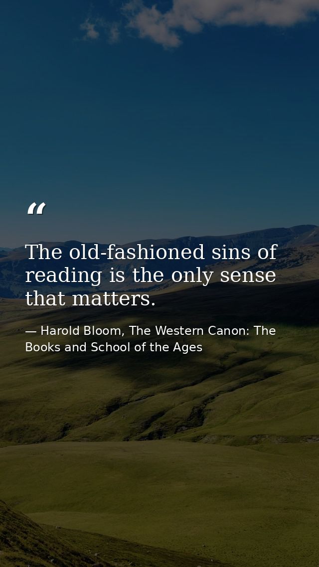 The old-fashioned sins of reading is the only sense that matters. — Harold Bloom, The Western Canon: The Books and School of the Ages