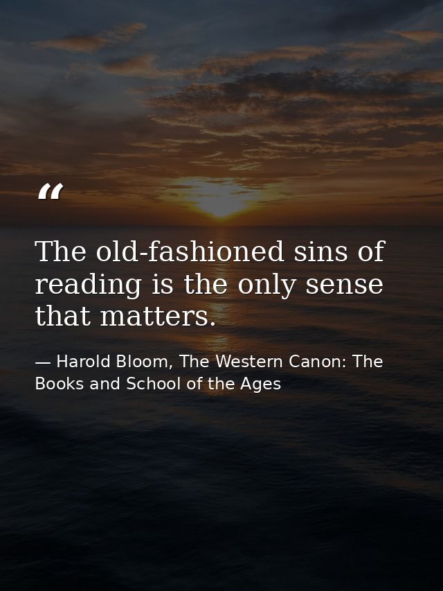 The old-fashioned sins of reading is the only sense that matters. — Harold Bloom, The Western Canon: The Books and School of the Ages