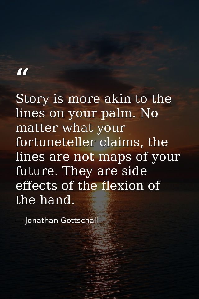 Story is more akin to the lines on your palm. No matter what your fortuneteller claims, the lines are not maps of your f — Jonathan Gottschall