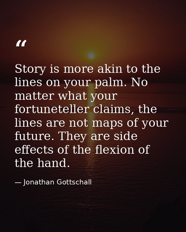 Story is more akin to the lines on your palm. No matter what your fortuneteller claims, the lines are not maps of your f — Jonathan Gottschall