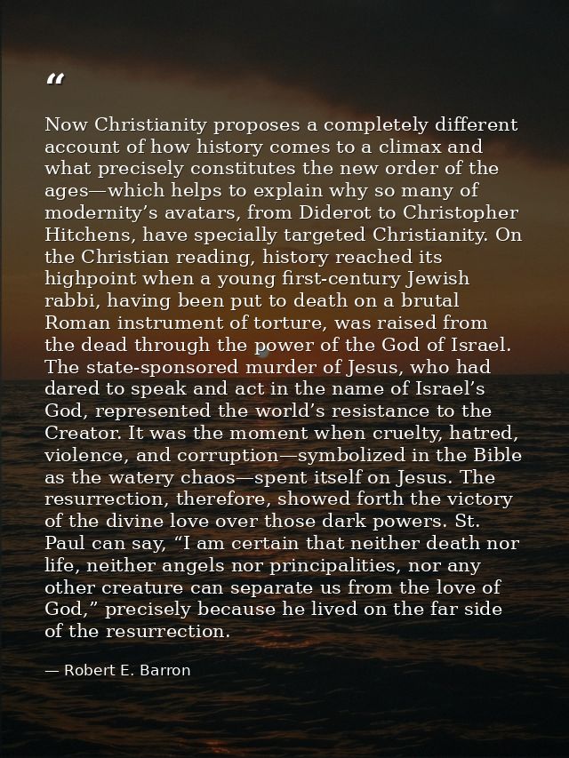 Now Christianity proposes a completely different account of how history comes to a climax and what precisely constitutes — Robert E. Barron
