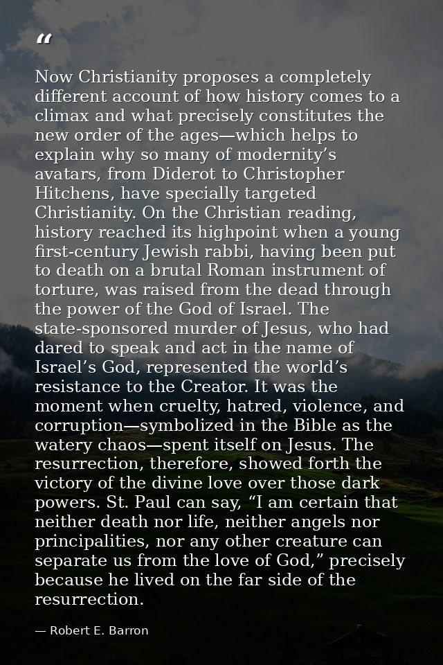 Now Christianity proposes a completely different account of how history comes to a climax and what precisely constitutes — Robert E. Barron