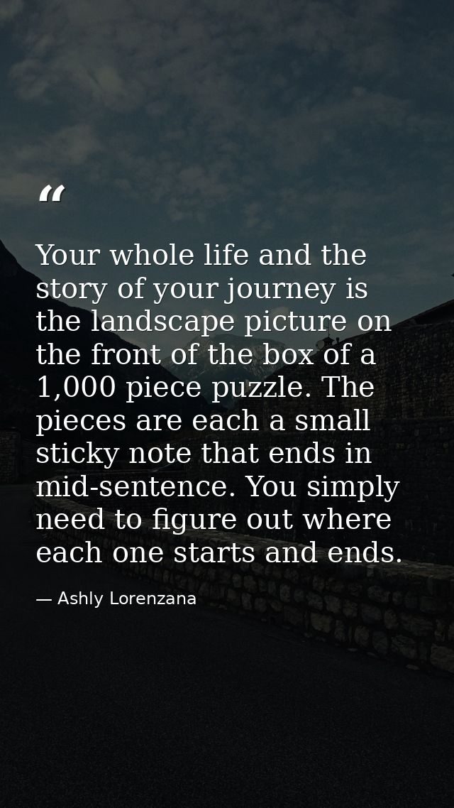Your whole life and the story of your journey is the landscape picture on the front of the box of a 1,000 piece puzzle.  — Ashly Lorenzana