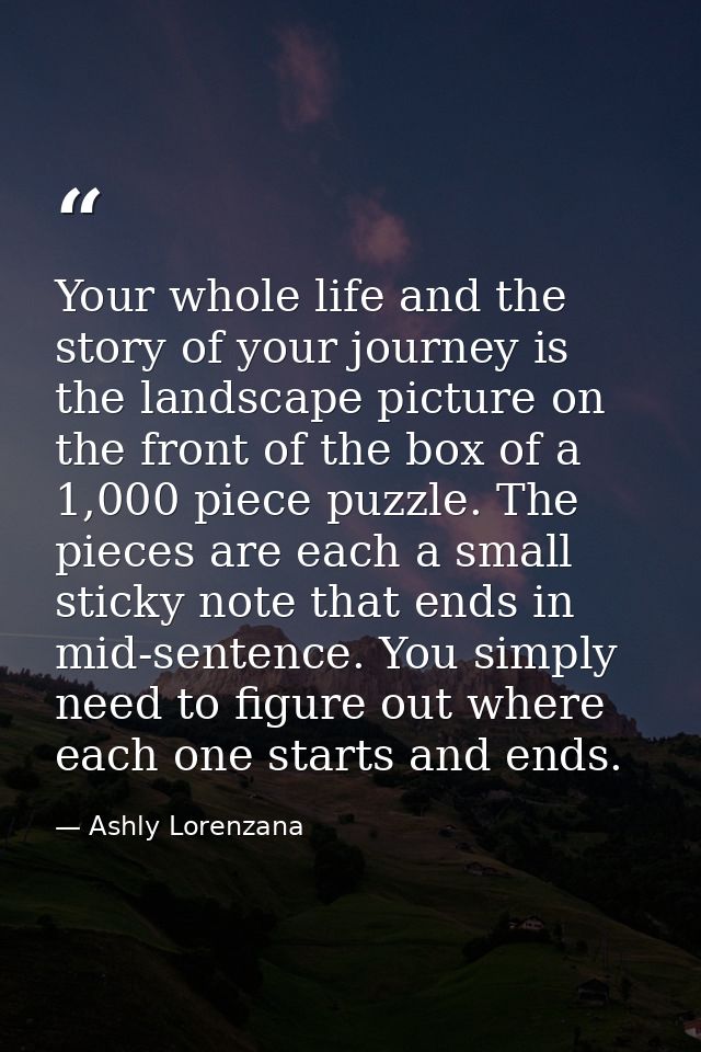 Your whole life and the story of your journey is the landscape picture on the front of the box of a 1,000 piece puzzle.  — Ashly Lorenzana