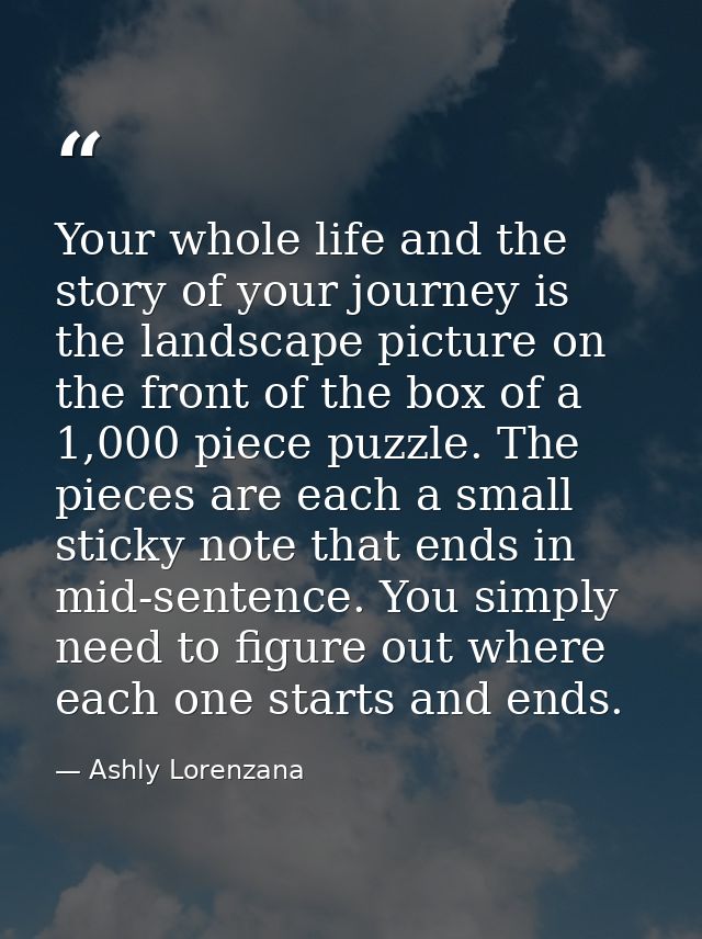 Your whole life and the story of your journey is the landscape picture on the front of the box of a 1,000 piece puzzle.  — Ashly Lorenzana