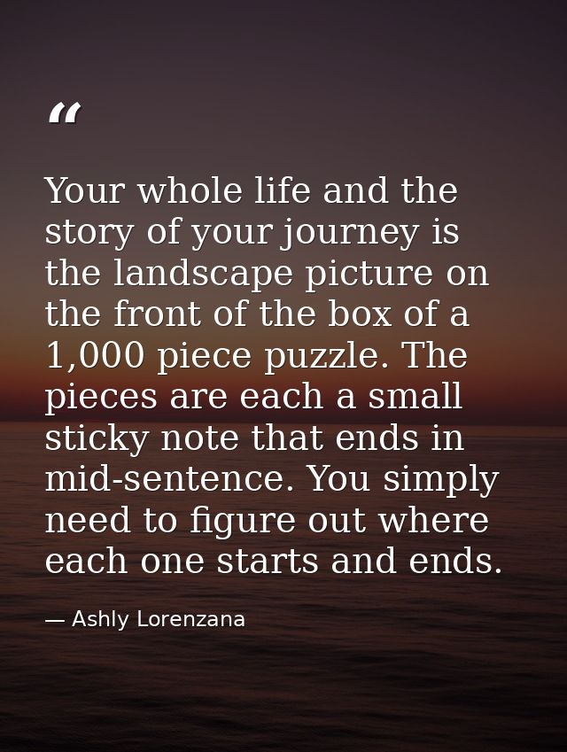 Your whole life and the story of your journey is the landscape picture on the front of the box of a 1,000 piece puzzle.  — Ashly Lorenzana