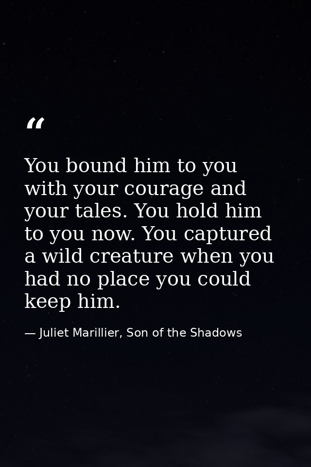 You bound him to you with your courage and your tales. You hold him to you now. You captured a wild creature when you ha — Juliet Marillier, Son of the Shadows