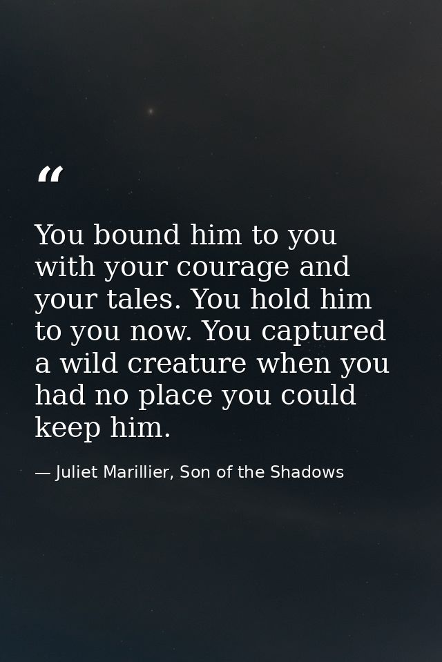 You bound him to you with your courage and your tales. You hold him to you now. You captured a wild creature when you ha — Juliet Marillier, Son of the Shadows