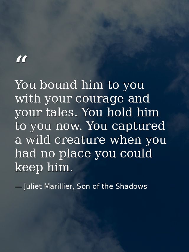 You bound him to you with your courage and your tales. You hold him to you now. You captured a wild creature when you ha — Juliet Marillier, Son of the Shadows