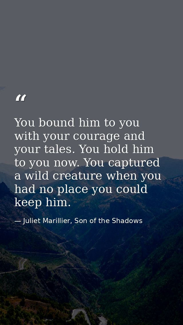 You bound him to you with your courage and your tales. You hold him to you now. You captured a wild creature when you ha — Juliet Marillier, Son of the Shadows