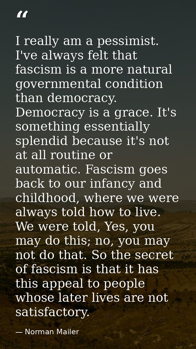 I really am a pessimist. I've always felt that fascism is a more natural governmental condition than democracy. Democrac — Norman Mailer