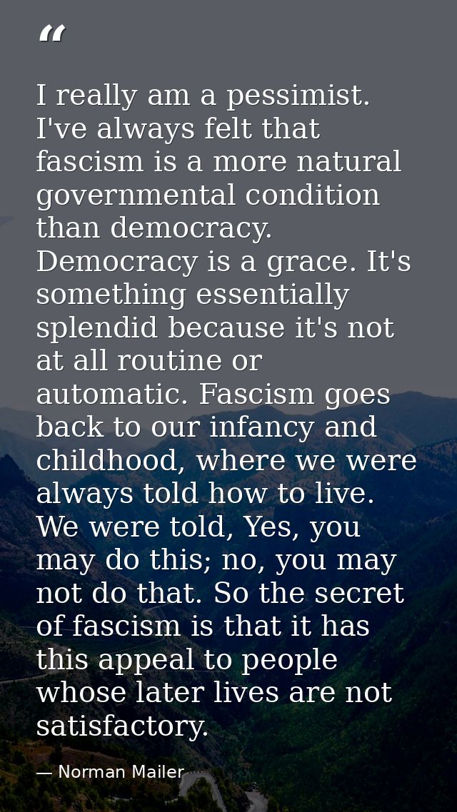 I really am a pessimist. I've always felt that fascism is a more natural governmental condition than democracy. Democrac — Norman Mailer