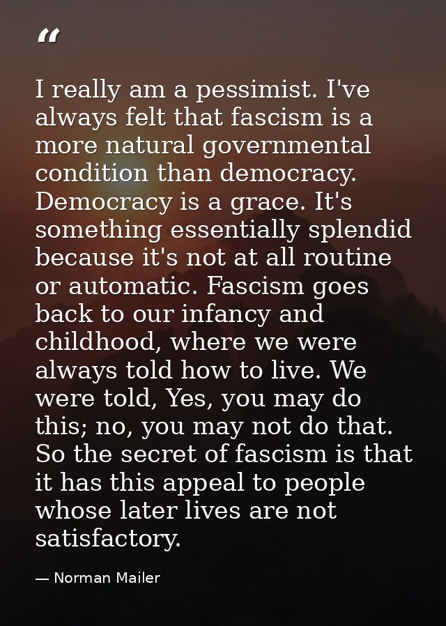 I really am a pessimist. I've always felt that fascism is a more natural governmental condition than democracy. Democrac — Norman Mailer
