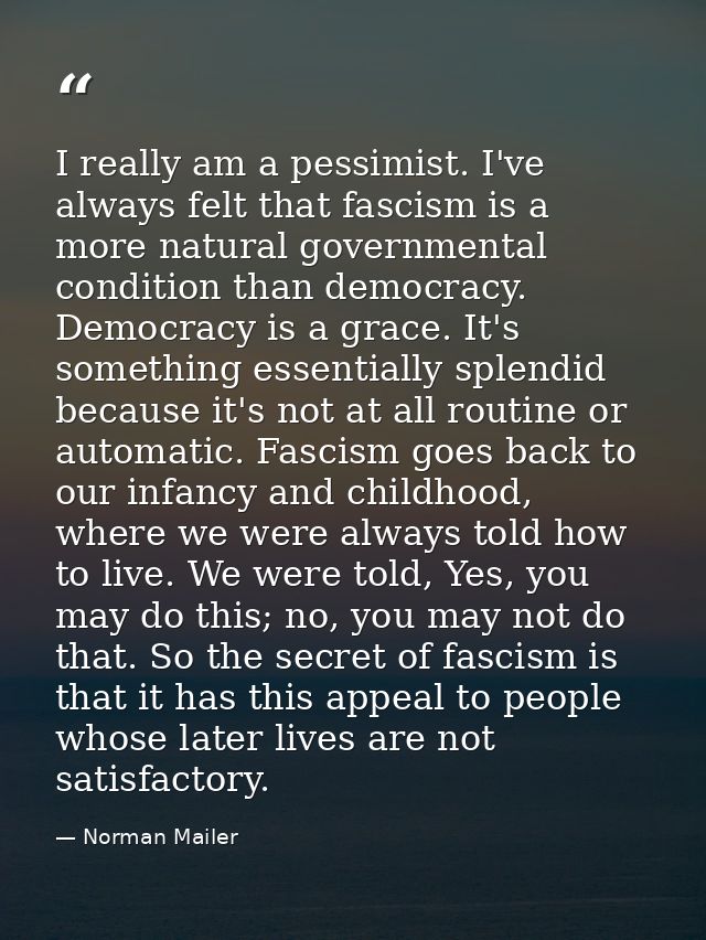 I really am a pessimist. I've always felt that fascism is a more natural governmental condition than democracy. Democrac — Norman Mailer