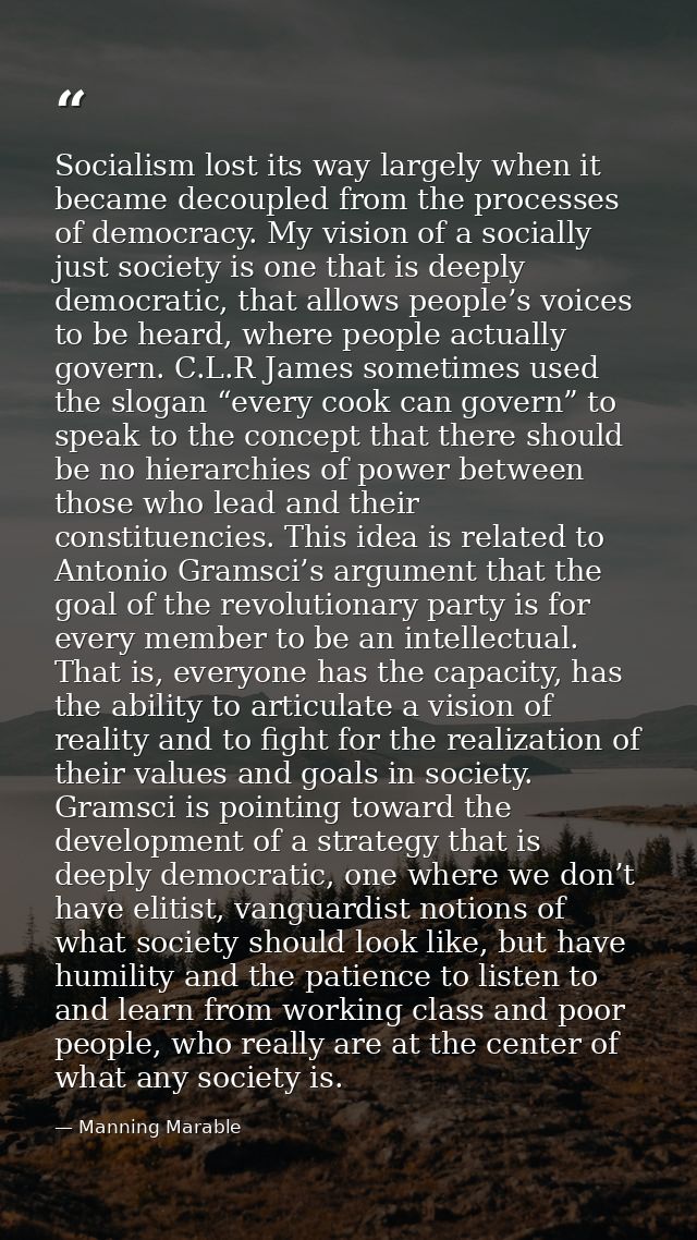 Socialism lost its way largely when it became decoupled from the processes of democracy. My vision of a socially just so — Manning Marable