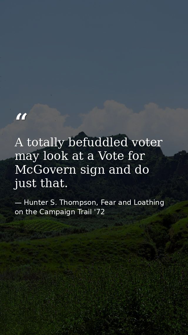 A totally befuddled voter may look at a Vote for McGovern sign and do just that. — Hunter S. Thompson, Fear and Loathing on the Campaign Trail '72