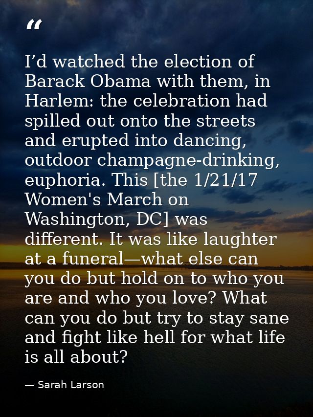 I’d watched the election of Barack Obama with them, in Harlem: the celebration had spilled out onto the streets and erup — Sarah Larson