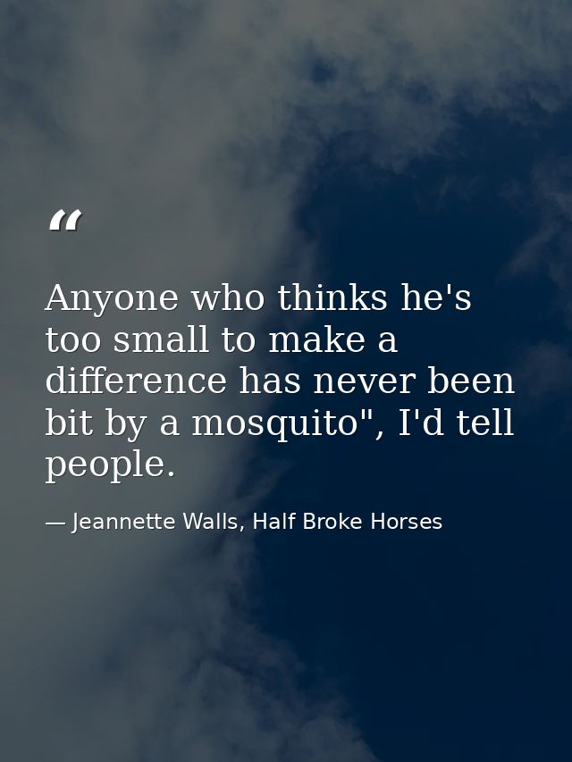 Anyone who thinks he's too small to make a difference has never been bit by a mosquito", I'd tell people. — Jeannette Walls, Half Broke Horses