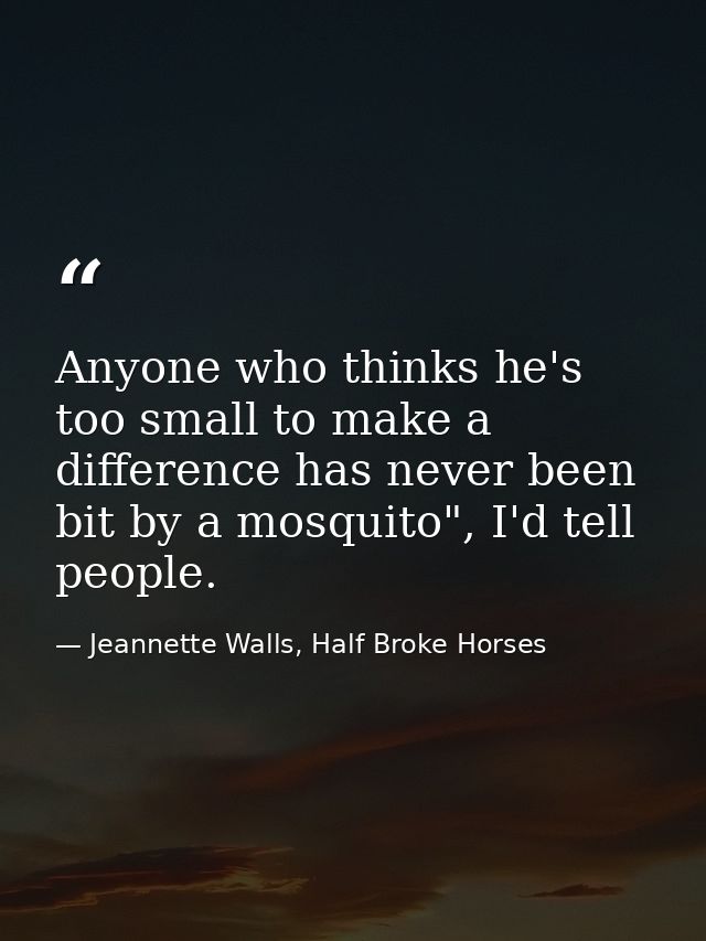 Anyone who thinks he's too small to make a difference has never been bit by a mosquito", I'd tell people. — Jeannette Walls, Half Broke Horses
