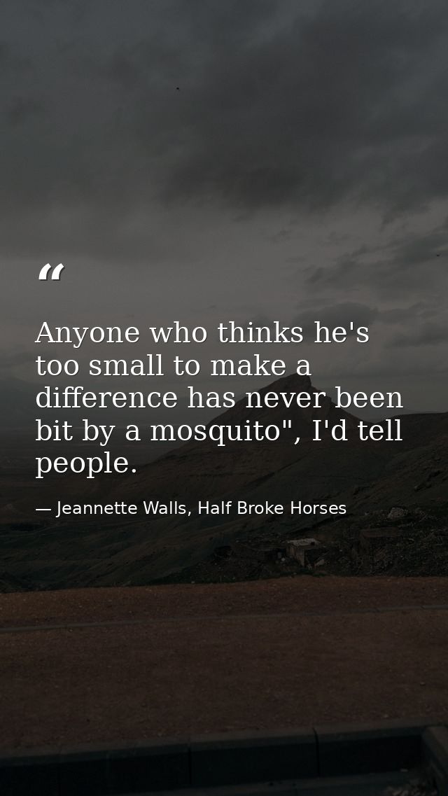 Anyone who thinks he's too small to make a difference has never been bit by a mosquito", I'd tell people. — Jeannette Walls, Half Broke Horses