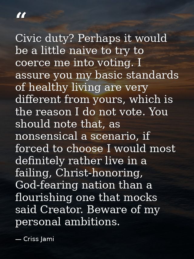 Civic duty? Perhaps it would be a little naive to try to coerce me into voting. I assure you my basic standards of healt — Criss Jami