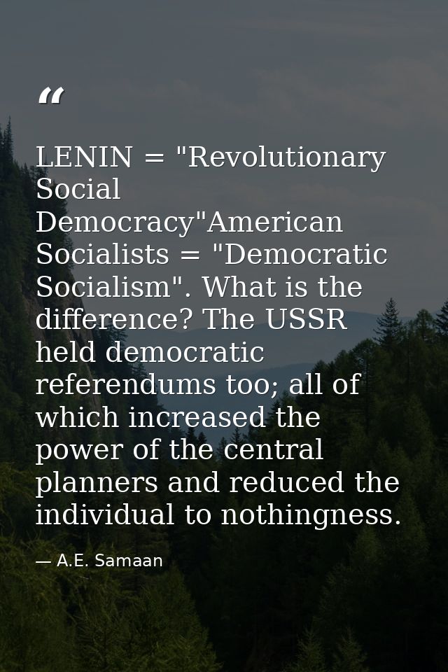 LENIN = "Revolutionary Social Democracy"American Socialists = "Democratic Socialism". What is the difference? The USSR h — A.E. Samaan