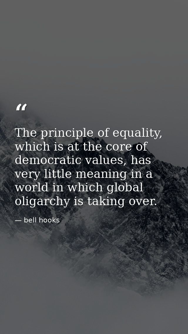 The principle of equality, which is at the core of democratic values, has very little meaning in a world in which global — bell hooks