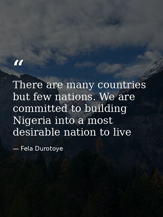 There are many countries but few nations. We are committed to building Nigeria into a most desirable nation to live — Fela Durotoye