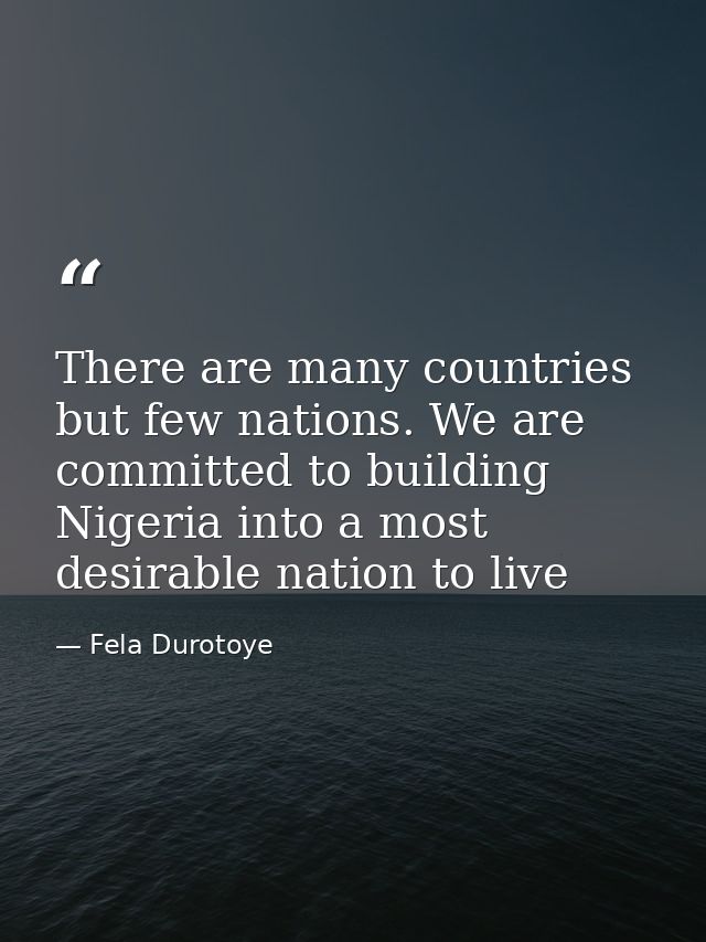 There are many countries but few nations. We are committed to building Nigeria into a most desirable nation to live — Fela Durotoye