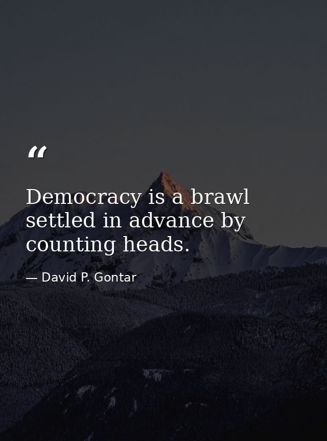 Democracy is a brawl settled in advance by counting heads. — David P. Gontar