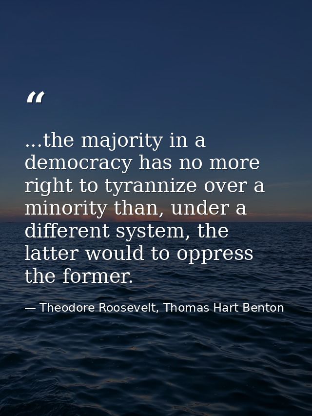 ...the majority in a democracy has no more right to tyrannize over a minority than, under a different system, the latter — Theodore Roosevelt, Thomas Hart Benton