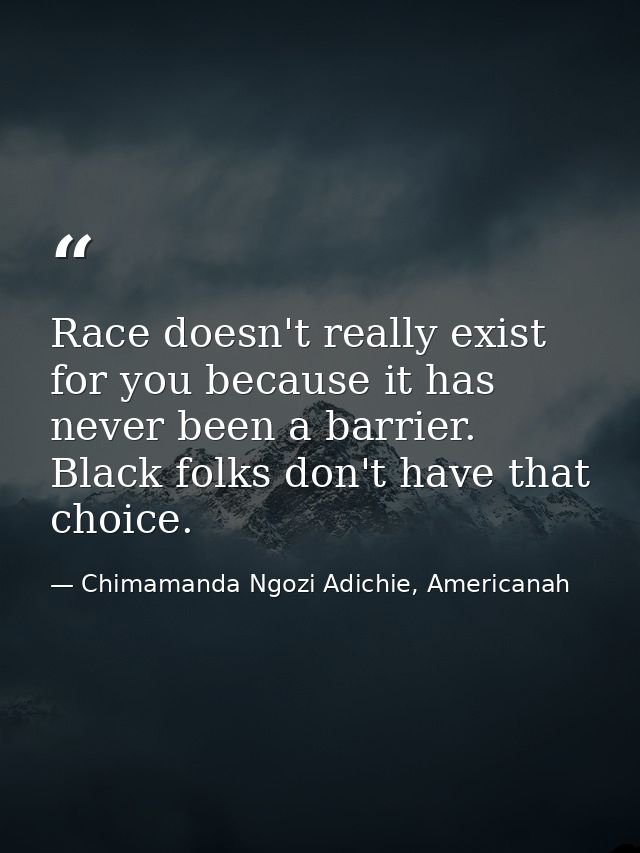 Race doesn't really exist for you because it has never been a barrier. Black folks don't have that choice. — Chimamanda Ngozi Adichie, Americanah