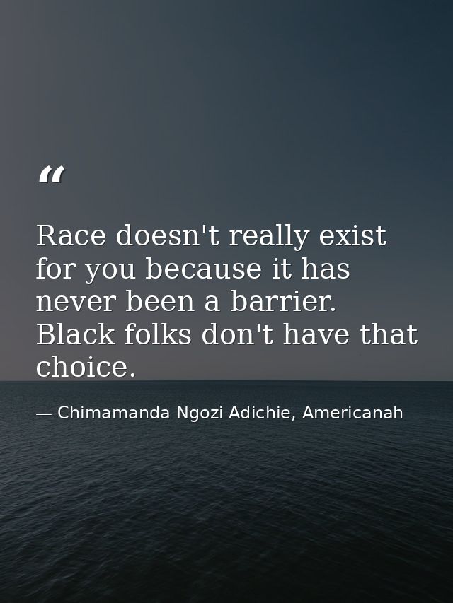 Race doesn't really exist for you because it has never been a barrier. Black folks don't have that choice. — Chimamanda Ngozi Adichie, Americanah